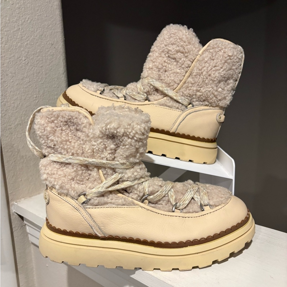 Sam Edelman Orelia Pull On Lace Up Cold Weather Ankle Boots Natural Womens 6.5 M